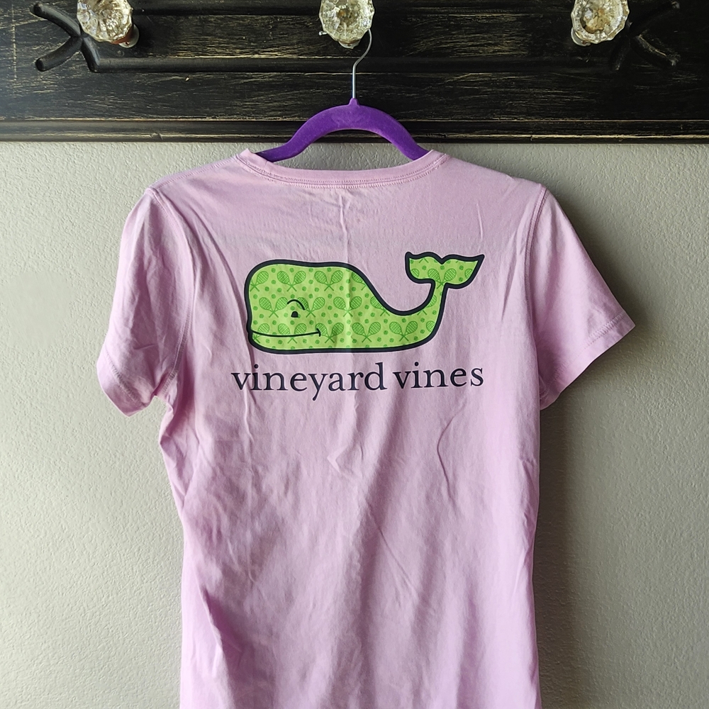 Vineyard Vines Pink Tee with Green Patterned Whale